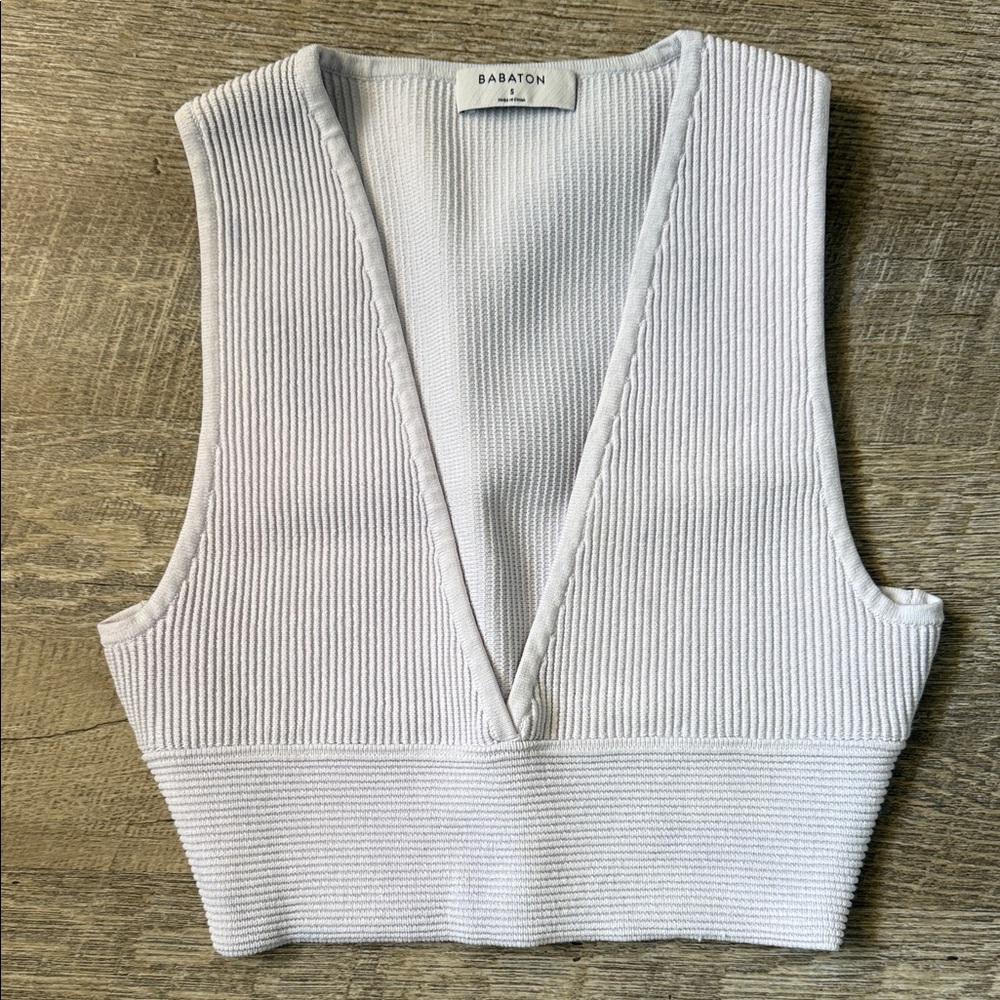 Aritzia Babaton Cropped Lilac Ribbed Knit Tank Top Size Small
